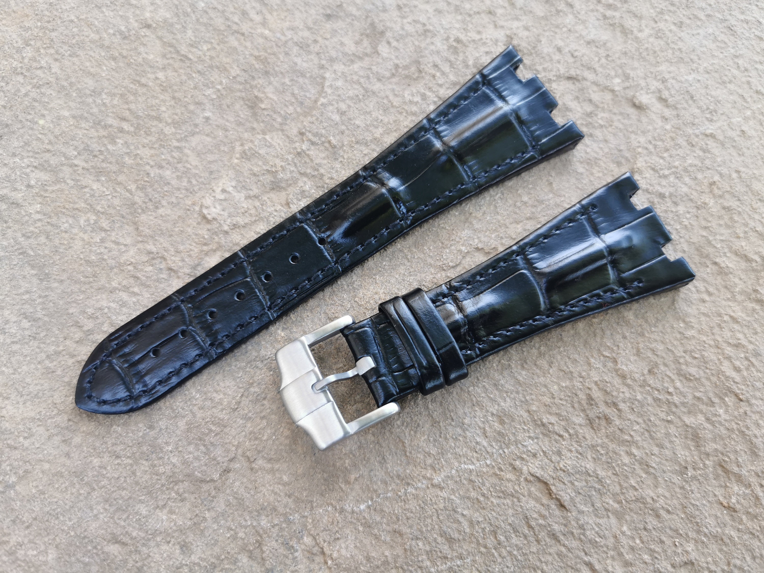 Audemars Piguet Watch Leather Strap Replacement - Genuine Black Shiny Strap